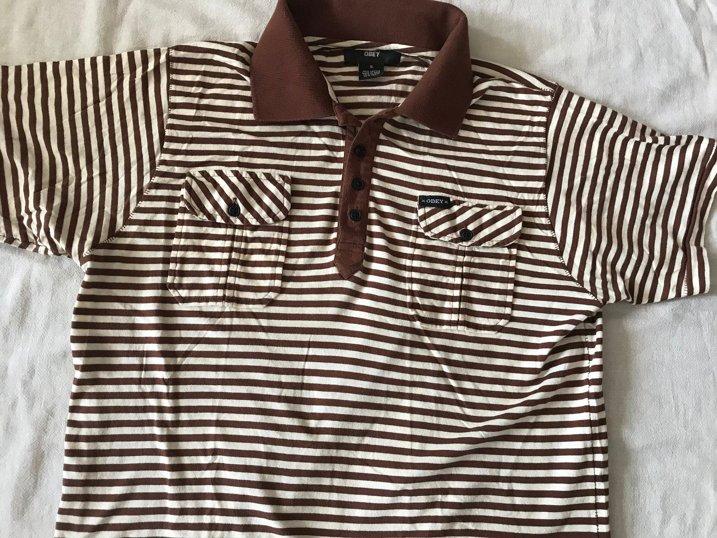 OBEY CLOTHING GIANT MEN'S POLO GOLF SHIRT T-SHIRT STRIPED SMALL SIZE