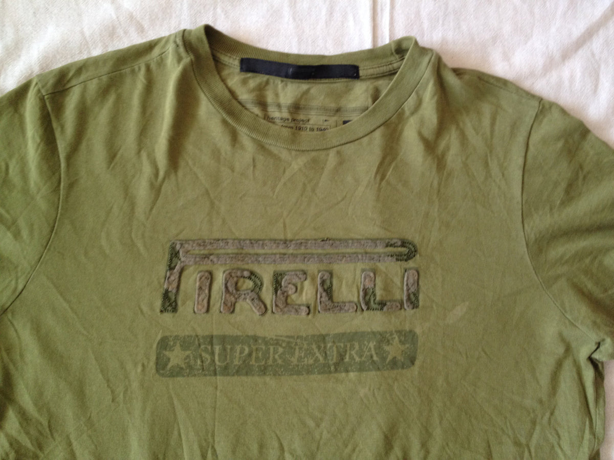Pirelli Italian Tire Company Motorcycles Car Auto Olive Green Men's Unisex T-Shirt Size Small