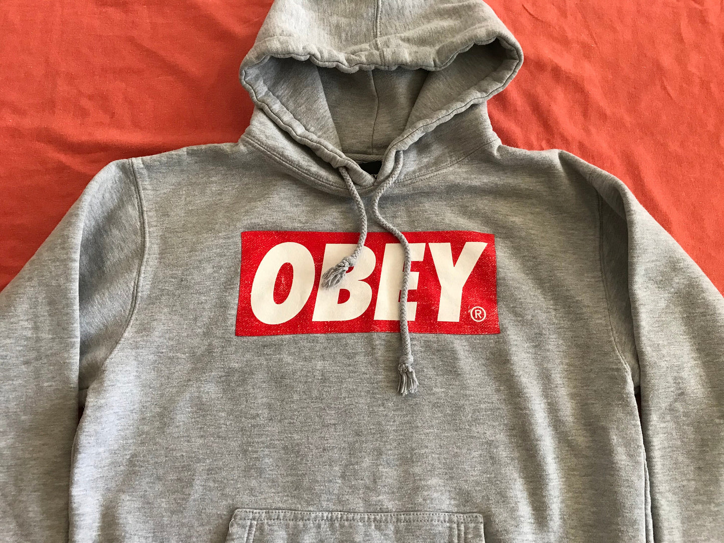 OBEY CLOTHING MEN'S UNISEX HOODIE PULLOVER SWEATER LIGHT GRAY SMALL