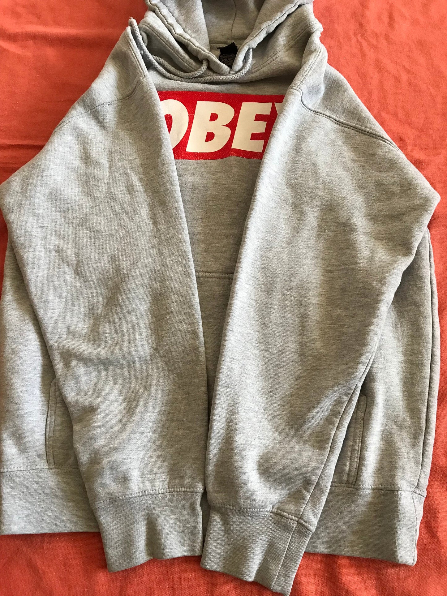 OBEY CLOTHING MEN'S UNISEX HOODIE PULLOVER SWEATER LIGHT GRAY SMALL