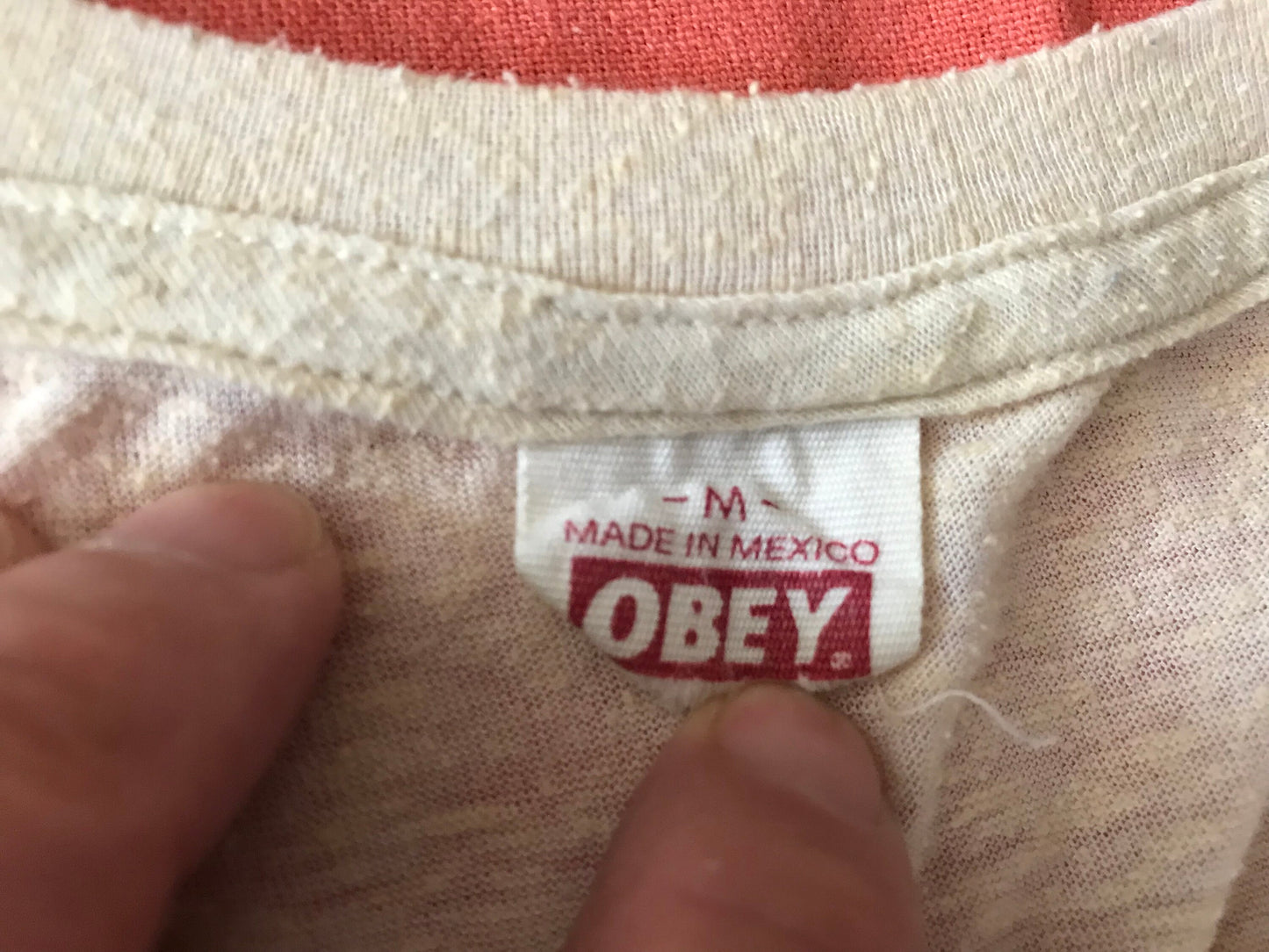 OBEY CLOTHING | OBEY GIANT DAMAGED PROPAGANDA MEN'S T-SHIRT BEIGE MEDIUM SIZE