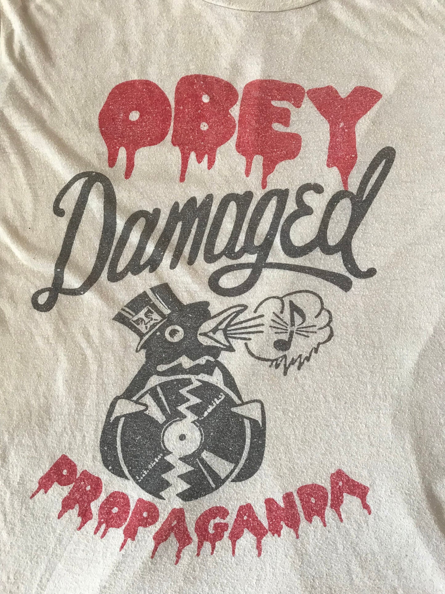 OBEY CLOTHING | OBEY GIANT DAMAGED PROPAGANDA MEN'S T-SHIRT BEIGE MEDIUM SIZE