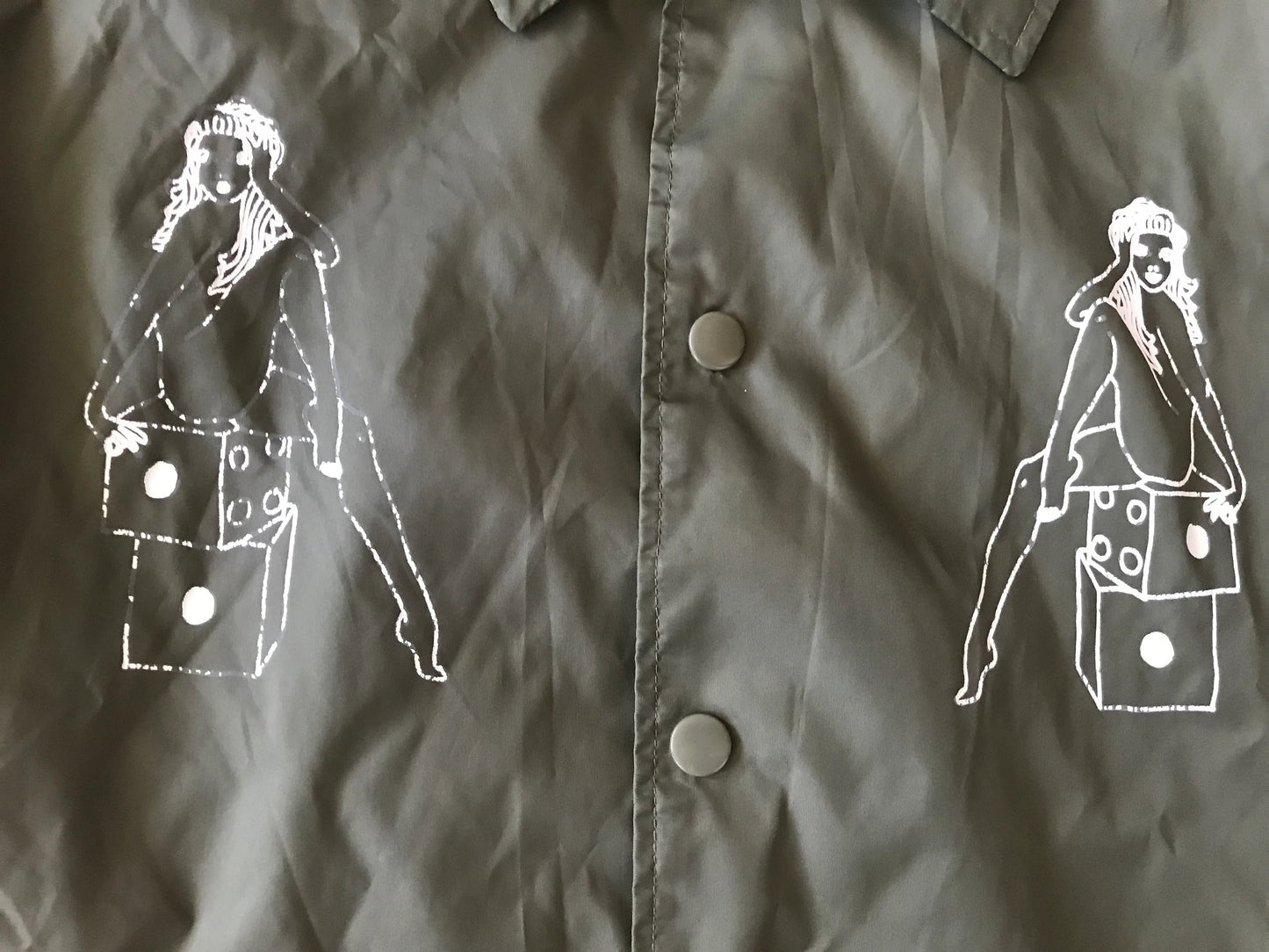 OBEY CLOTHING ''OBEY WORDWIDE'' MEN'S  WINDBREAKER LIGHT JACKET OVERSHIRT SNAP BUTTONS DRAB W/ GRAPHIC PRINT MEDIUM