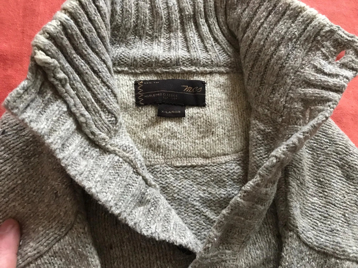 Marlboro Classics Men's Pullover Sweater Jumper High Henley Neck Wool Cotton Combo Beige XL XLarge