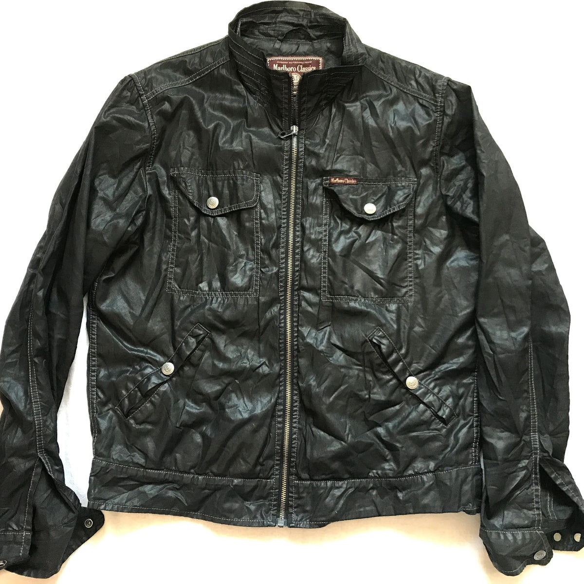 Marlboro Classics Italian Men's Light Made Racer Biker Motorcycle Designed Jacket Size XL Black EU Slim Fitted