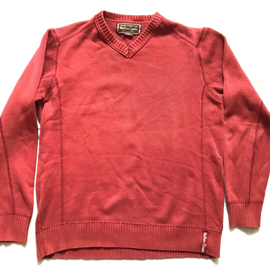 Marlboro Classics Men's Red V-Neck Rugged Pure Cotton  Sweater Madium Size