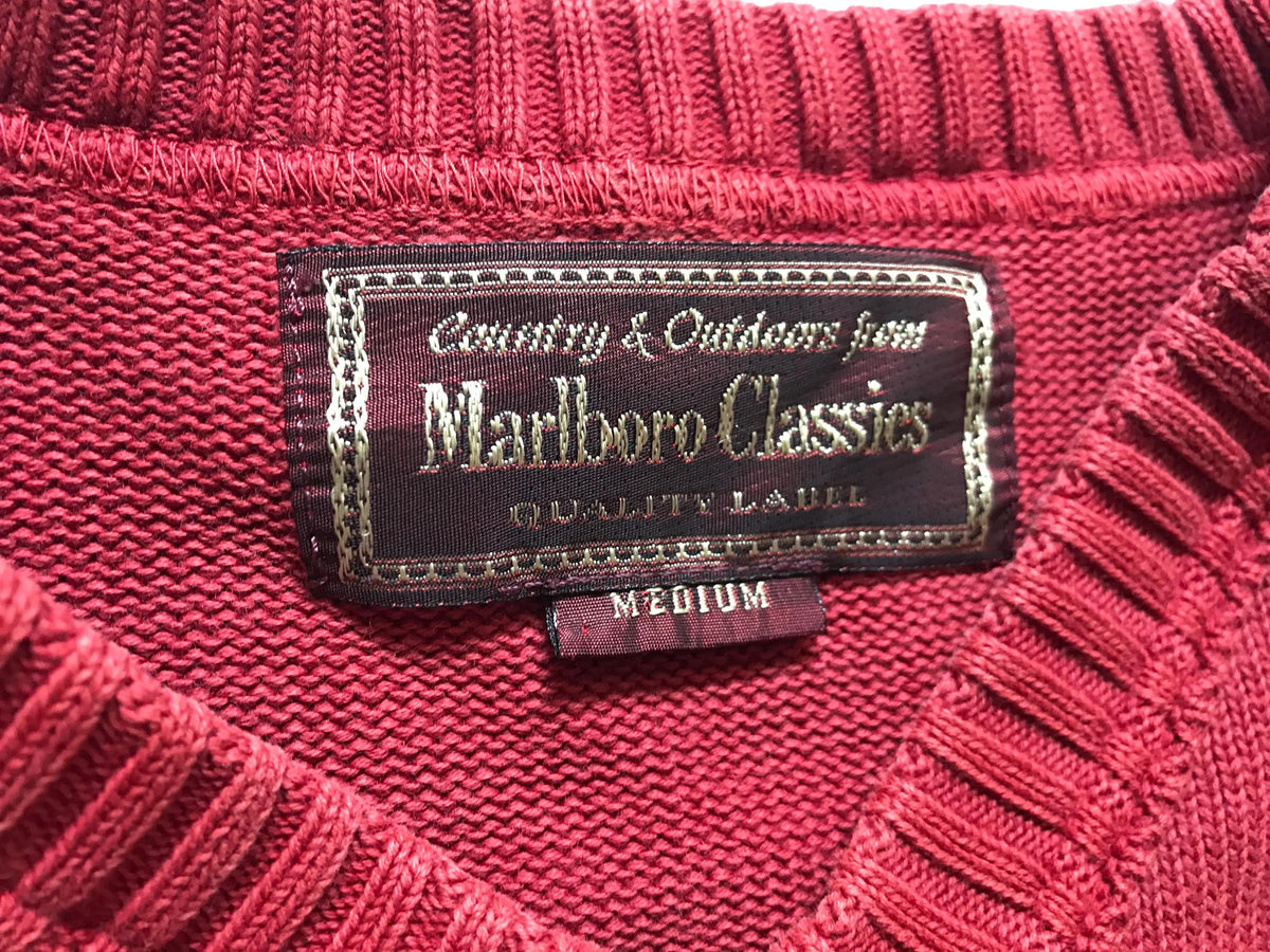Marlboro Classics Men's Red V-Neck Rugged Pure Cotton  Sweater Madium Size