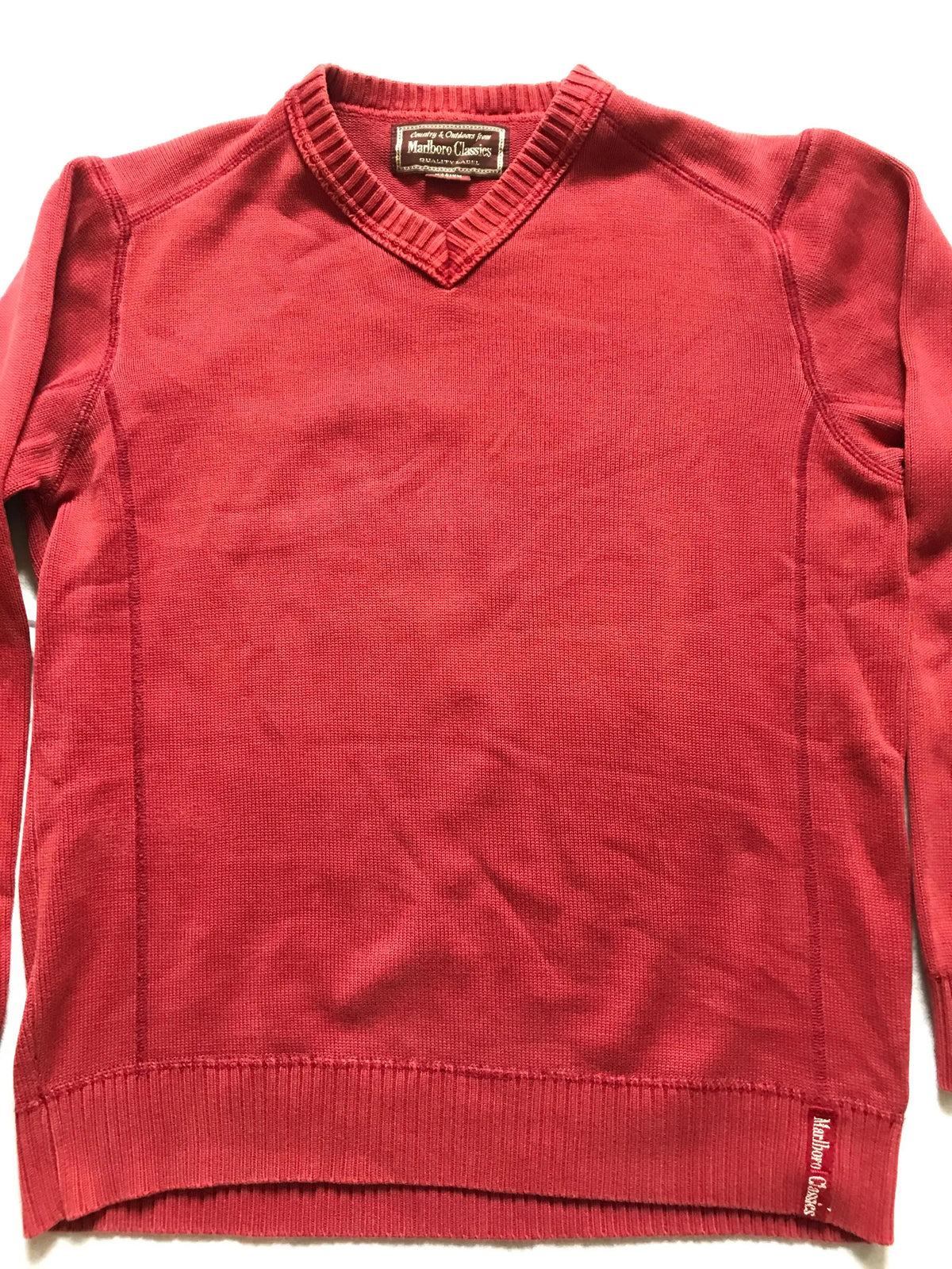 Marlboro Classics Men's Red V-Neck Rugged Pure Cotton  Sweater Madium Size