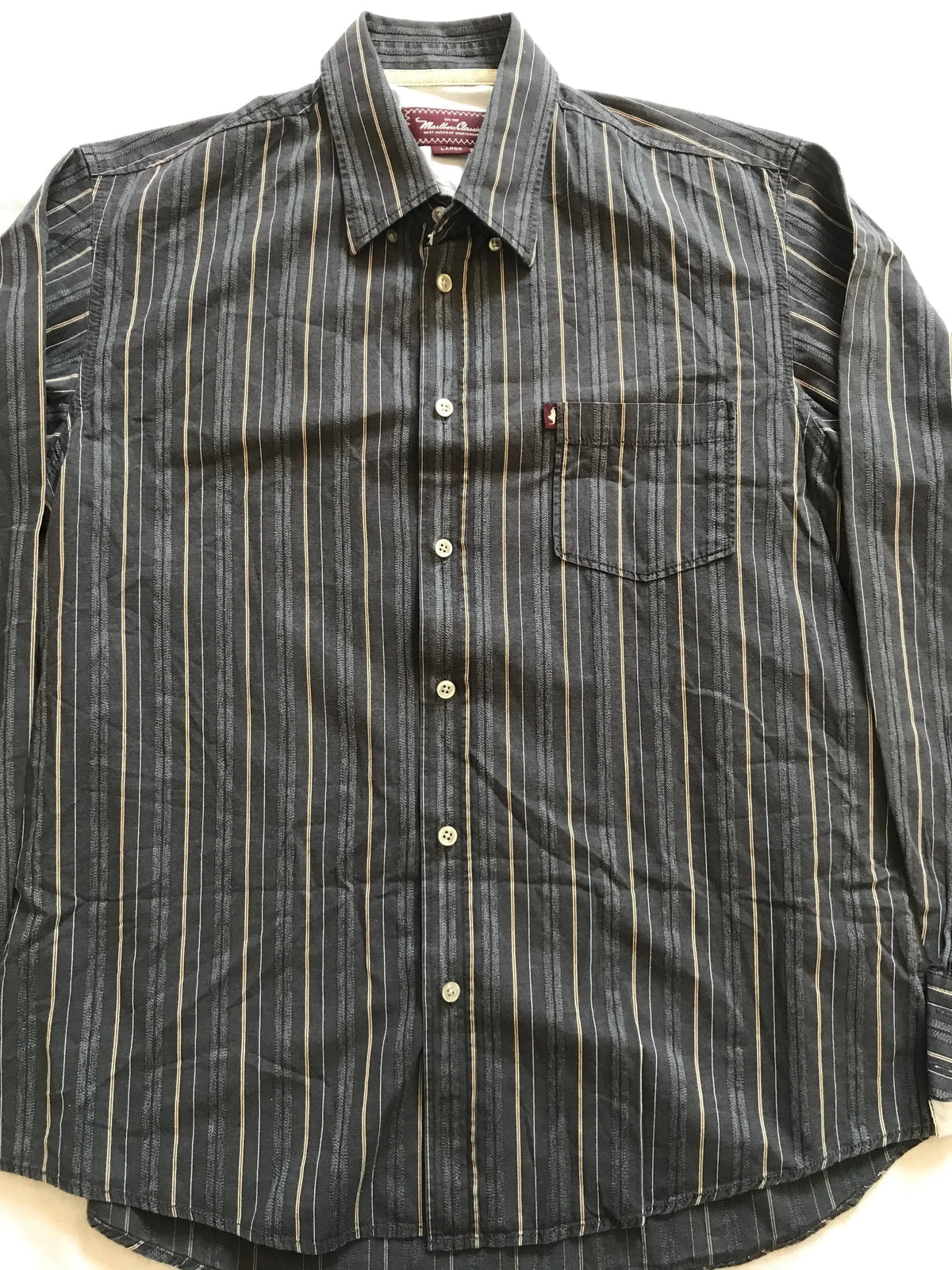 Marlboro Classics Italan Men's Dress Shirt Cotton Gray Striped Large Size EU