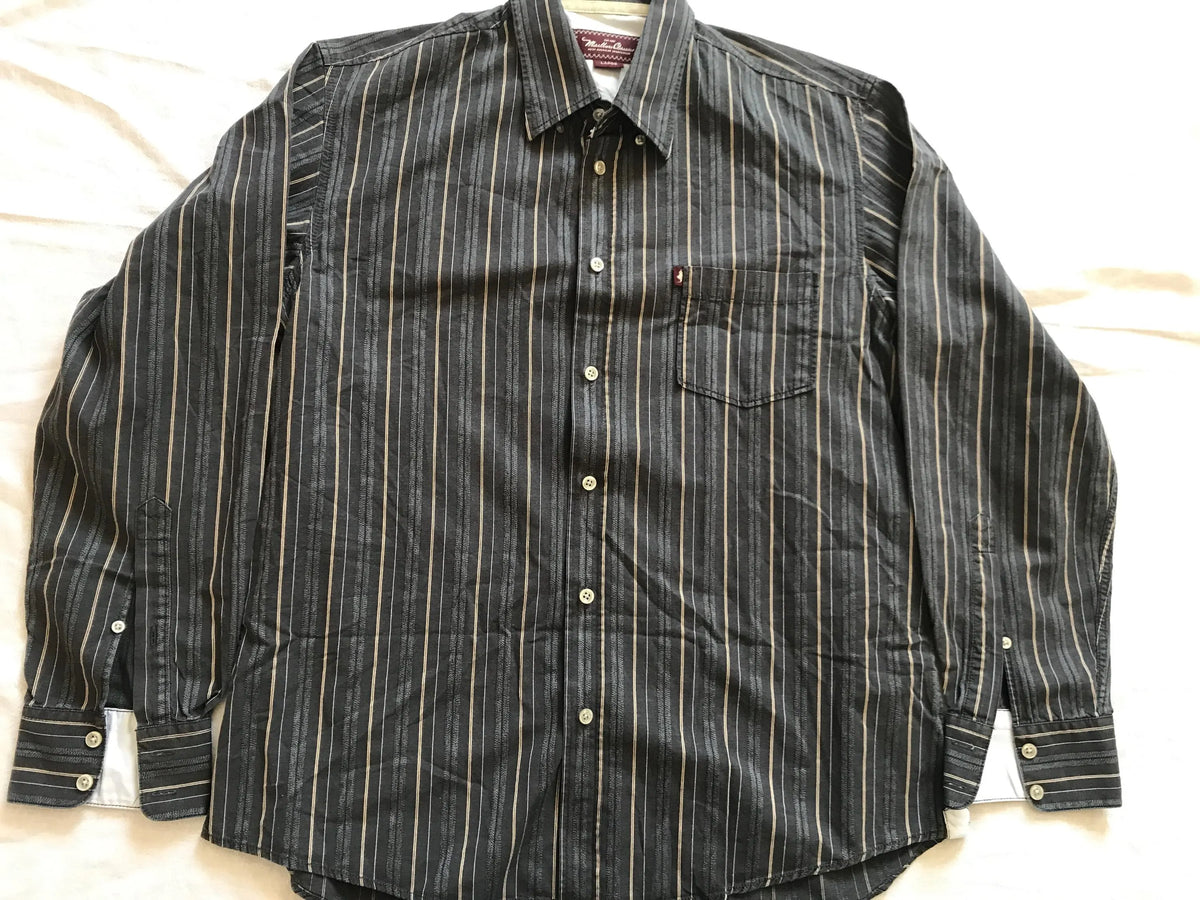 Marlboro Classics Italan Men's Dress Shirt Cotton Gray Striped Large Size EU