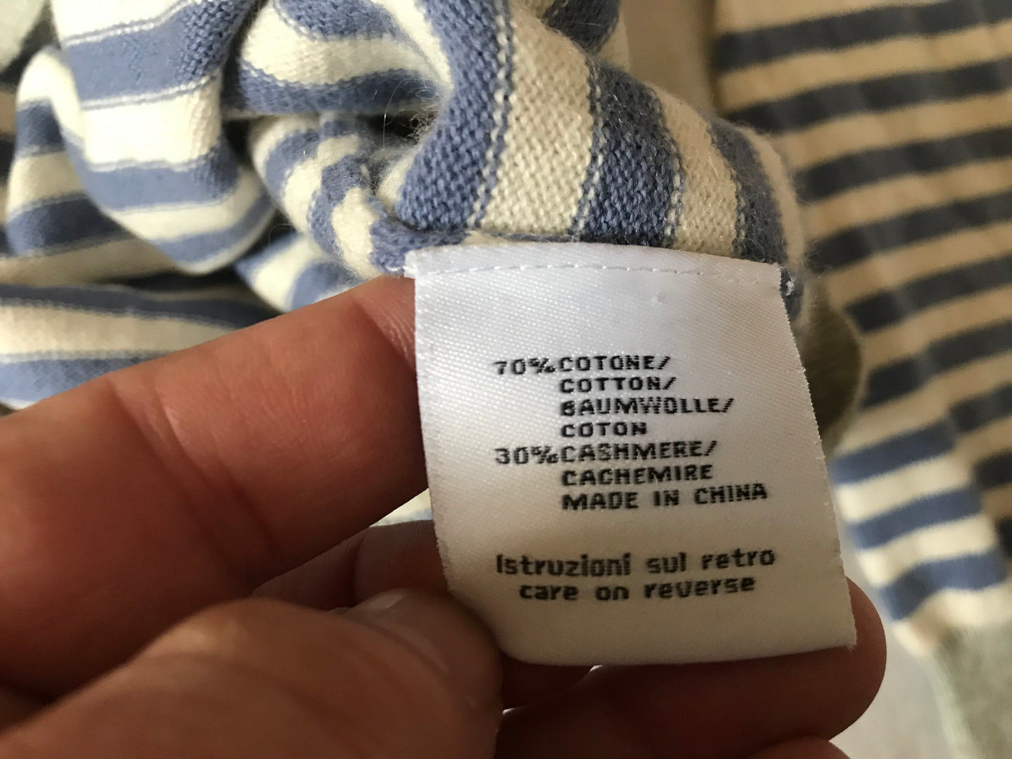 SUN 68 CROWN NECK MEN'S PULLOWER SWEATR LARGE SIZE STRIPED COTTON CASHMERE BLEND